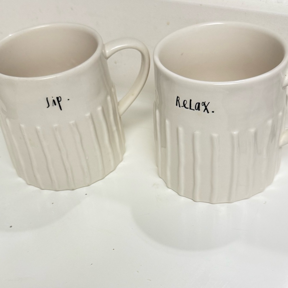 Set of two Rae Dunn coffee tea mug cup Relax Sip